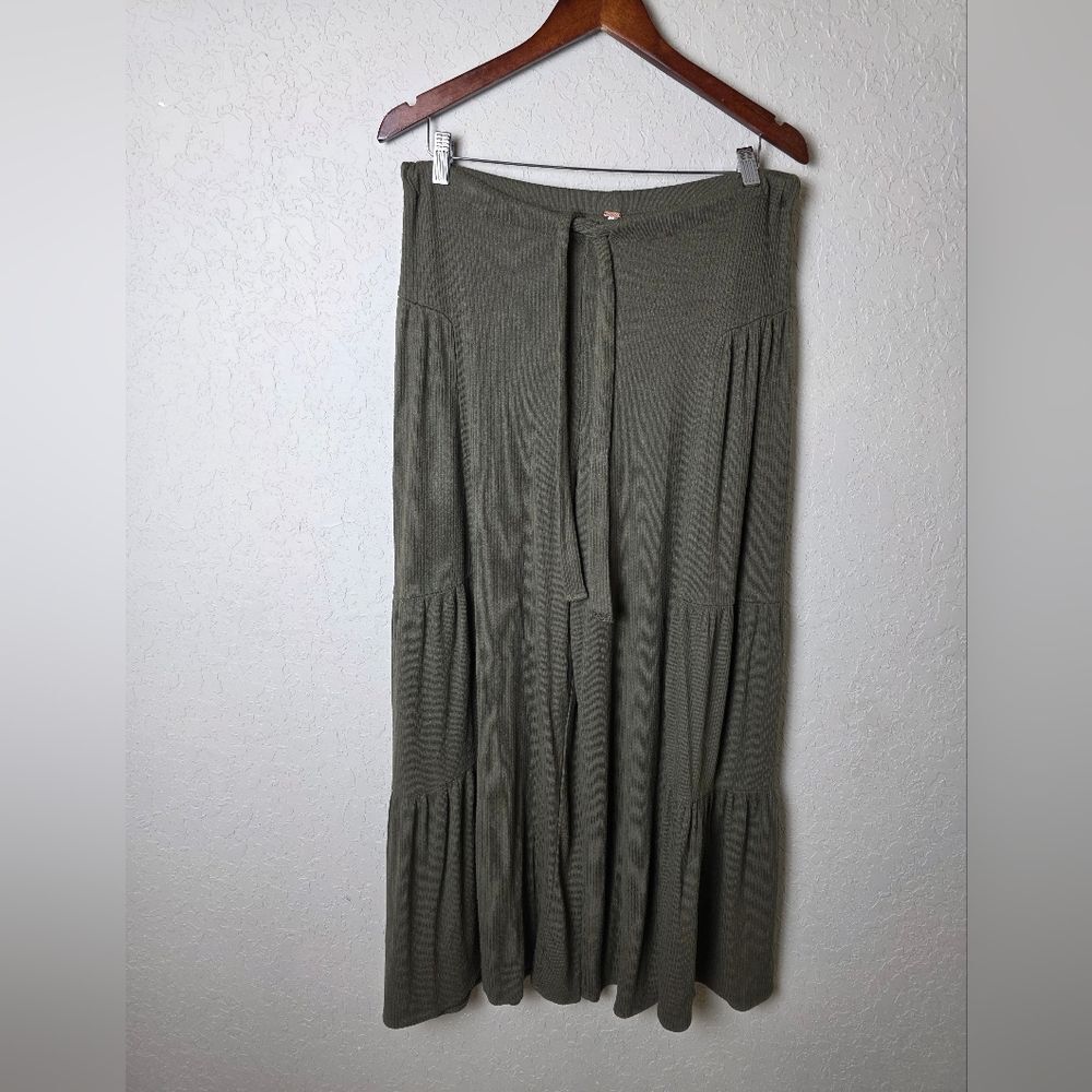 Free People Palazzo Ribbed Wide Leg Pants Olive Green Size SP